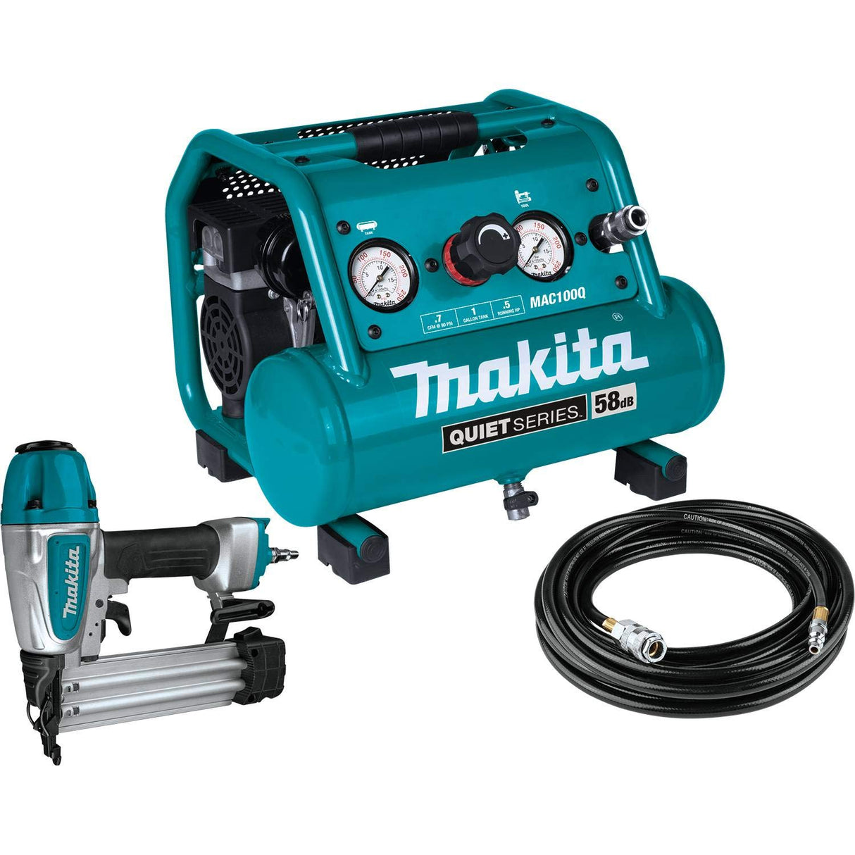 Makita MAC100QK1 Quiet Series 1/2 HP, 1 Gallon Compact, Oil-Free, Electric Air Compressor, and 18 Gauge Brad Nailer Combo Kit Makita