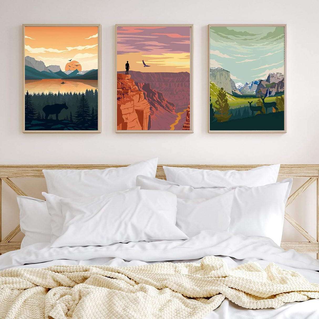 6 Packs Paint by Numbers for Adults Beginners, National Park Painting by Number Kits on Canvas Without Frame, Yellowstone Grand Teton Yosemite Lanscape Craft Arts for Home Wall Decor 9.8x13.8inch HOIYLDS