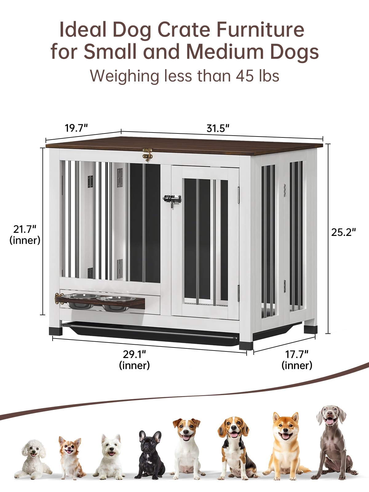 OtterOasis Dog Crate Furniture, Dog Kennel Indoor Foldable and Portable, Sturdy Wooden Dog Crate End Table Easy Assembly with 360° Rotating Feeder and Detachable Tray for Small Dogs, Medium Dogs OtterOasis