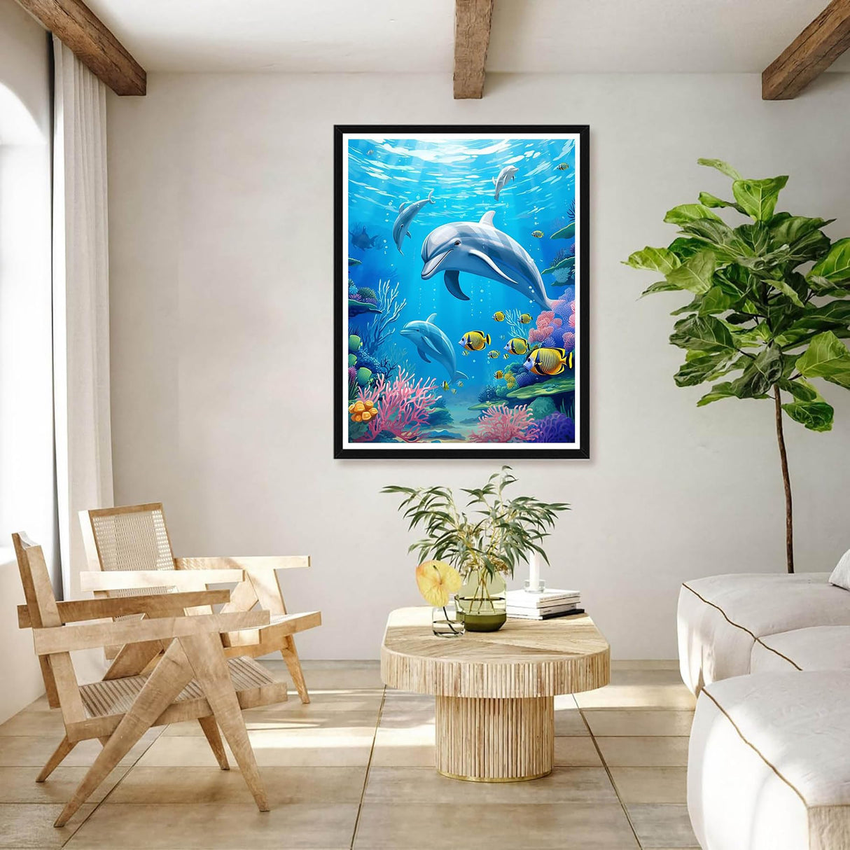 Bimkole 5D Diamond Arts Kits Dolphin, Full Drill DIY Rhinestone Embroidery Set Paint with Diamonds Art by Number Kits Cross Stitch Home Wall Craft Decoration (12x16inch) AL1944 Bimkole