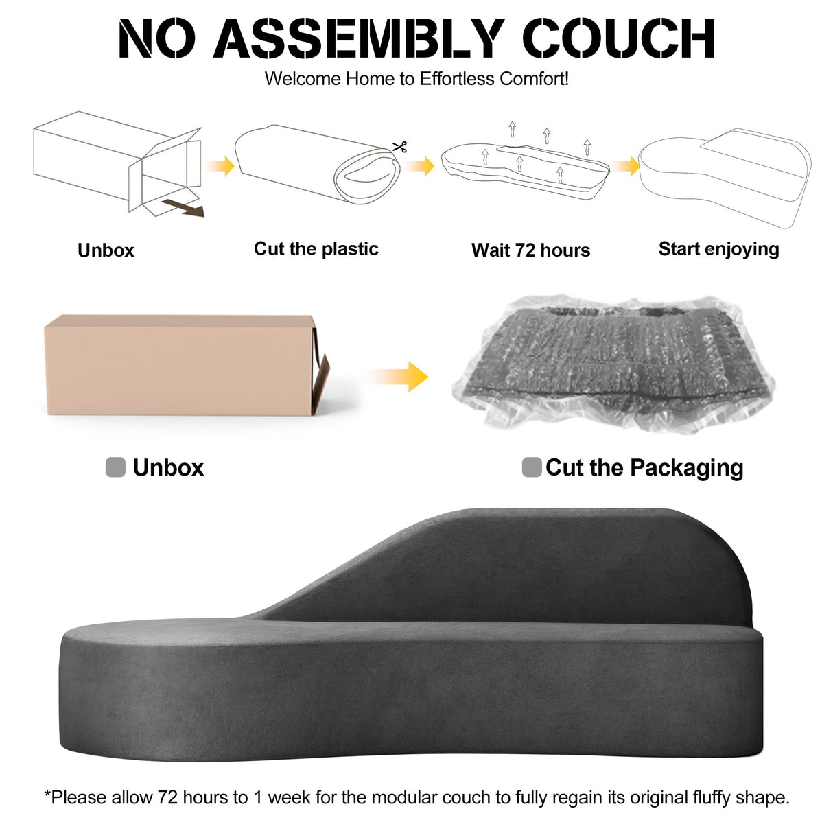 SumKea Luxury Modern Curved Sofa, 91'' Minimalist Style Comfy Couch for Living Room Apartment, 3 Wide Seat Modular, Elegant Gray SumKea
