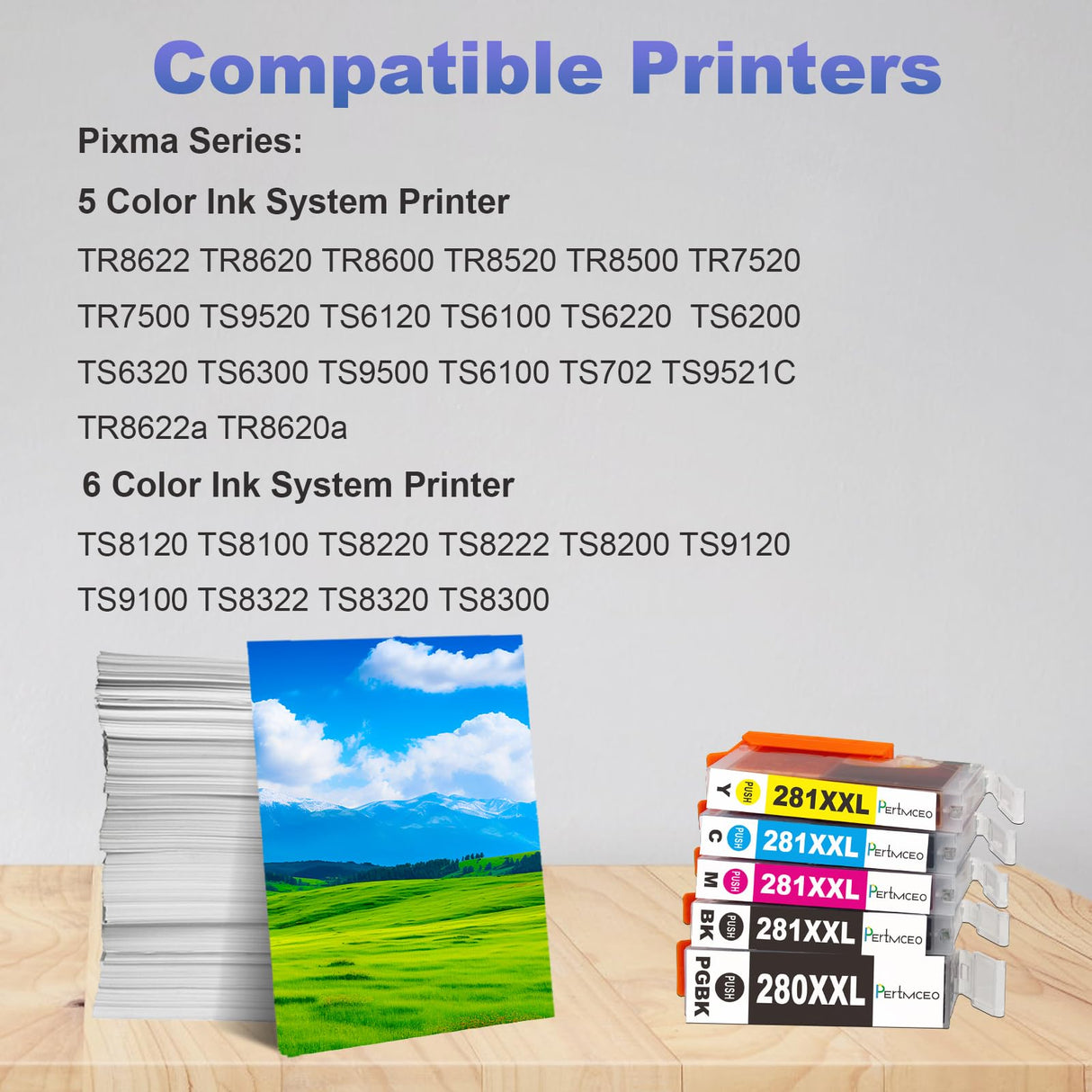 TR8622a Ink Cartridges PGI-280 CLI-281 280XXL 281XXL Compatible Ink Cartridge Replacement for Canon 280 281 Ink to use with PIXMA TR8622a TR8620a TR8622 TR8620 TR8600 TS9500 TS6300 Printer (5 Pack) Pertmceo