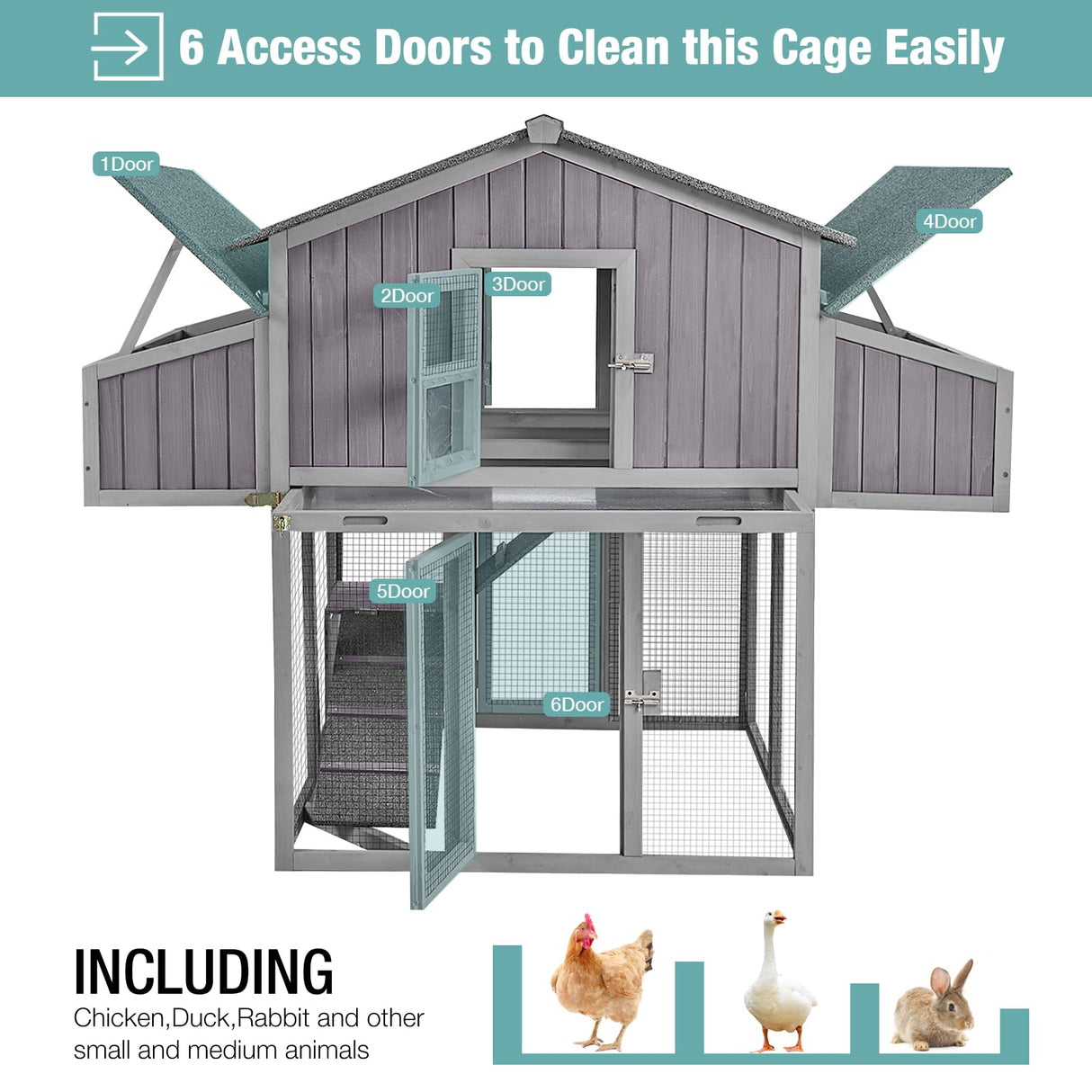 Chicken Coop Outdoor Super Easy to Assemble Large Hen House Wooden Poultry Cage with Nesting Box and Run Suumerpety
