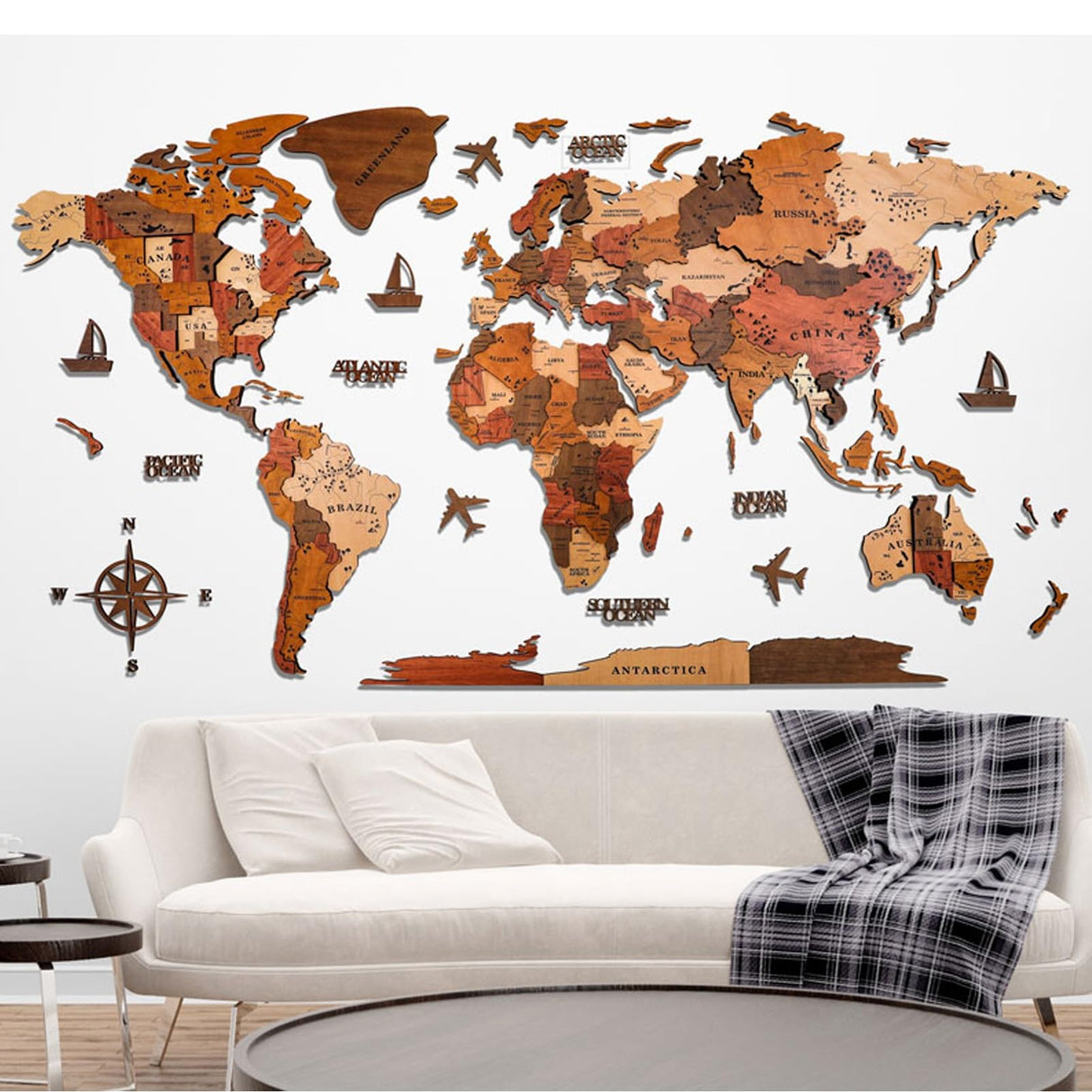 TUPAFJU 3D LED Wood+Acrylic World Map Wall,Extra Large Size 59/79/98/118in,3D Wall Art Décor,Art Modern Home Decor Gifts LED Lighting Wall Decor,Living Room Hanging Mural(A,Small) TUPAFJU