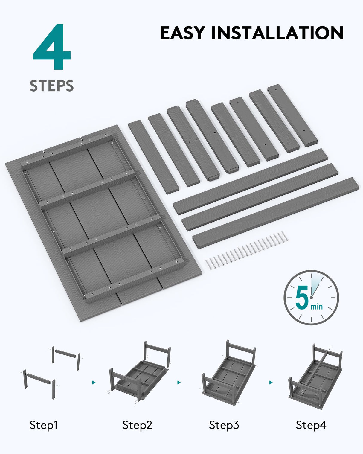 SERWALL HDPE Patio Coffee Table, Rectangle Outdoor Coffee Table, All-Weather Coffee Side Table for Balcony, Poolside, Deck, Garden, Gray SERWALL