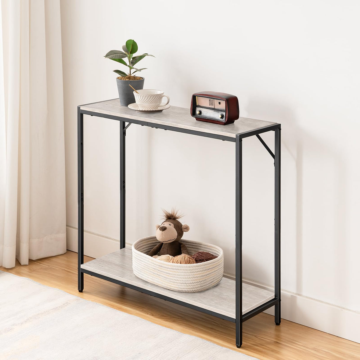 MAHANCRIS Console Table, 2-Tier Entrance Table, Behind Sofa Table, Industrial Style, Sturdy and Stable, for Living Room, Entryway, Foyer, Corridor, Office, Greige and Black CTHG27601 MAHANCRIS