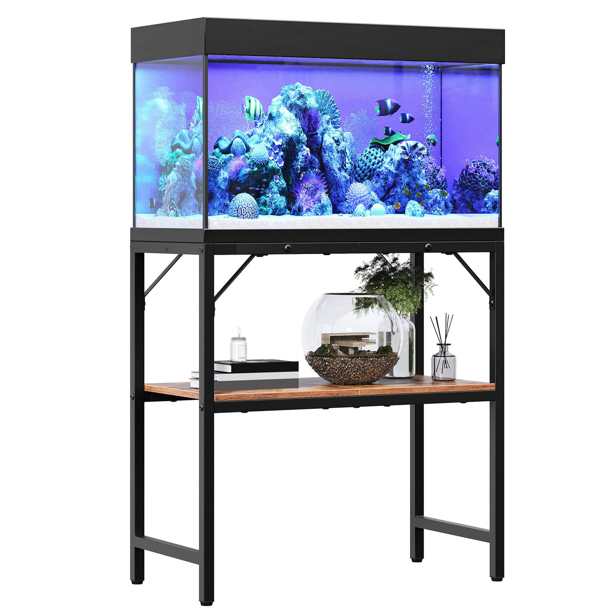 MAHANCRIS 20 Gallon Fish Tank Stand, Aquarium Stand with 2-Tier Storage Shelves, Heavy Duty Breeder Turtle Terrarium Stand Rack for Home Office, 24.0" L x 11.8" W x 24.4" H, Rustic Brown FTHR2001 MAHANCRIS