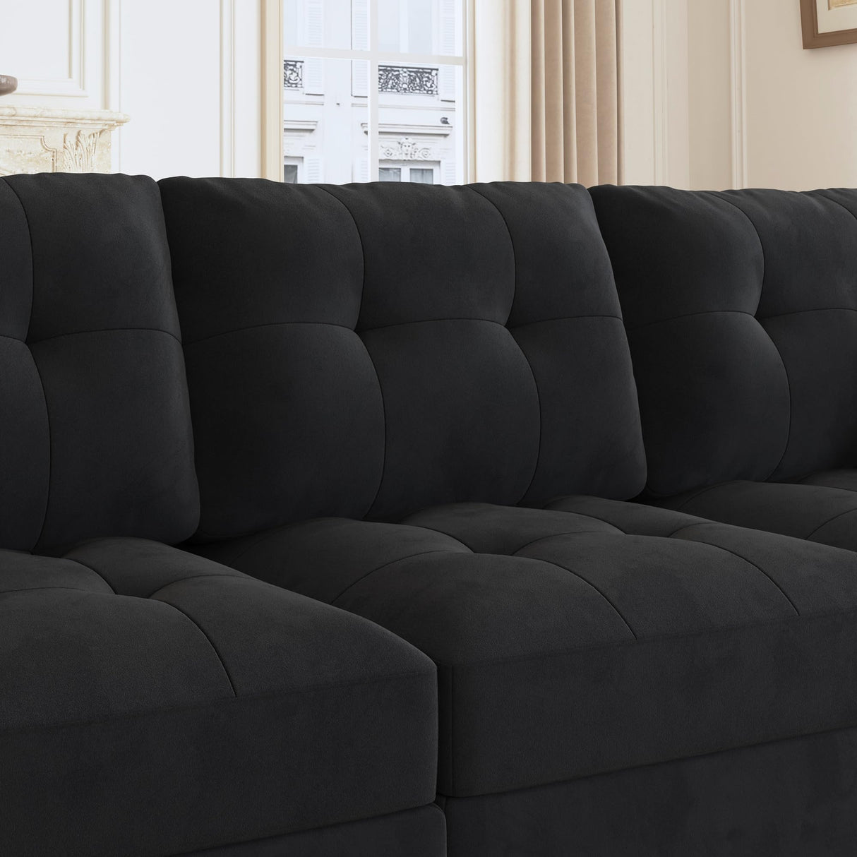 HONBAY Modular Sectional Sofa with Storage Ottomans Oversized U Shaped Couch with Chaises 8-Seater Sectional Sofa for Living Room, Black HONBAY