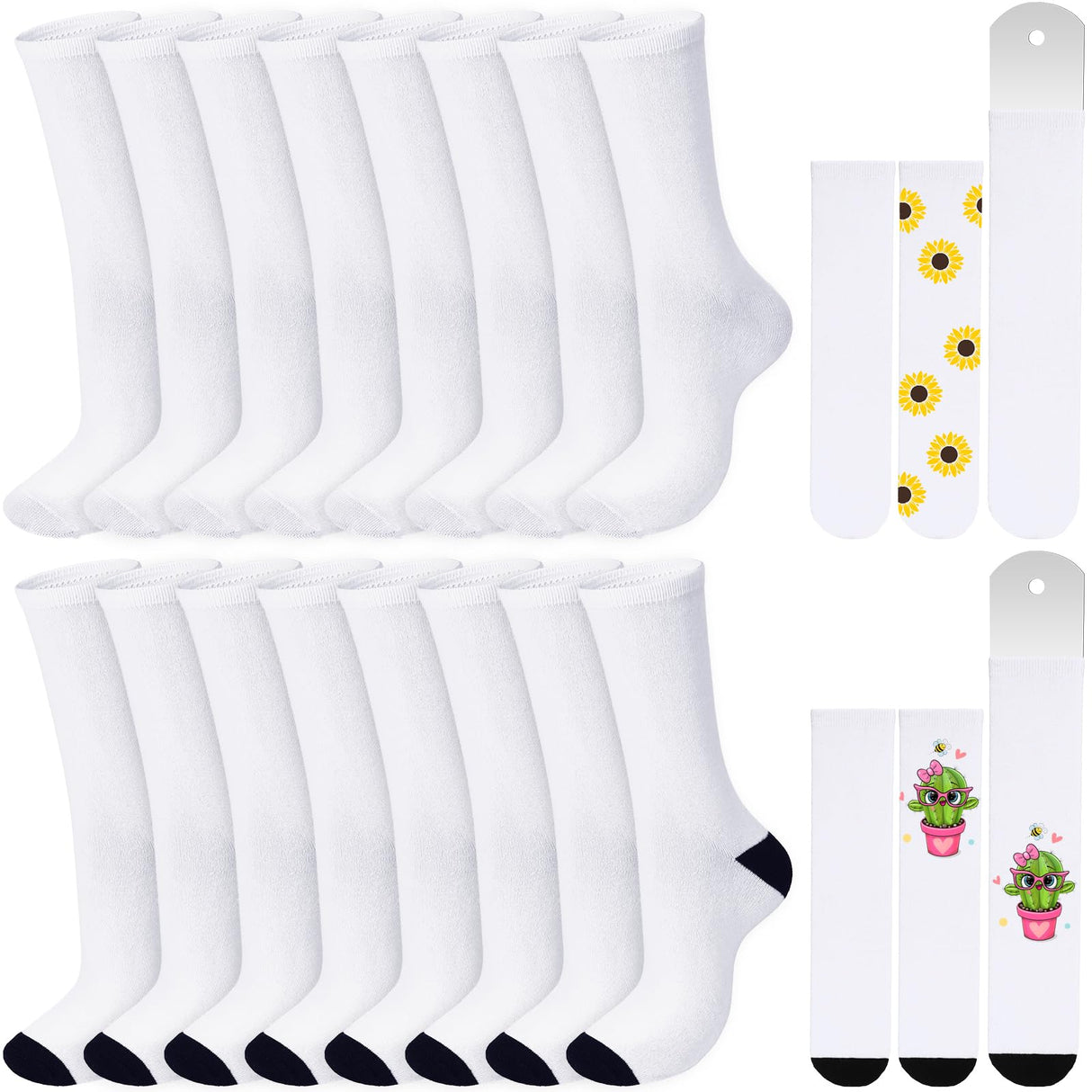 Vabean 16 Pairs Sublimation Socks Blanks 15.7 Inch Heat Transfer Polyester Socks with Sublimation Sock Jig for Adult Youth Vabean