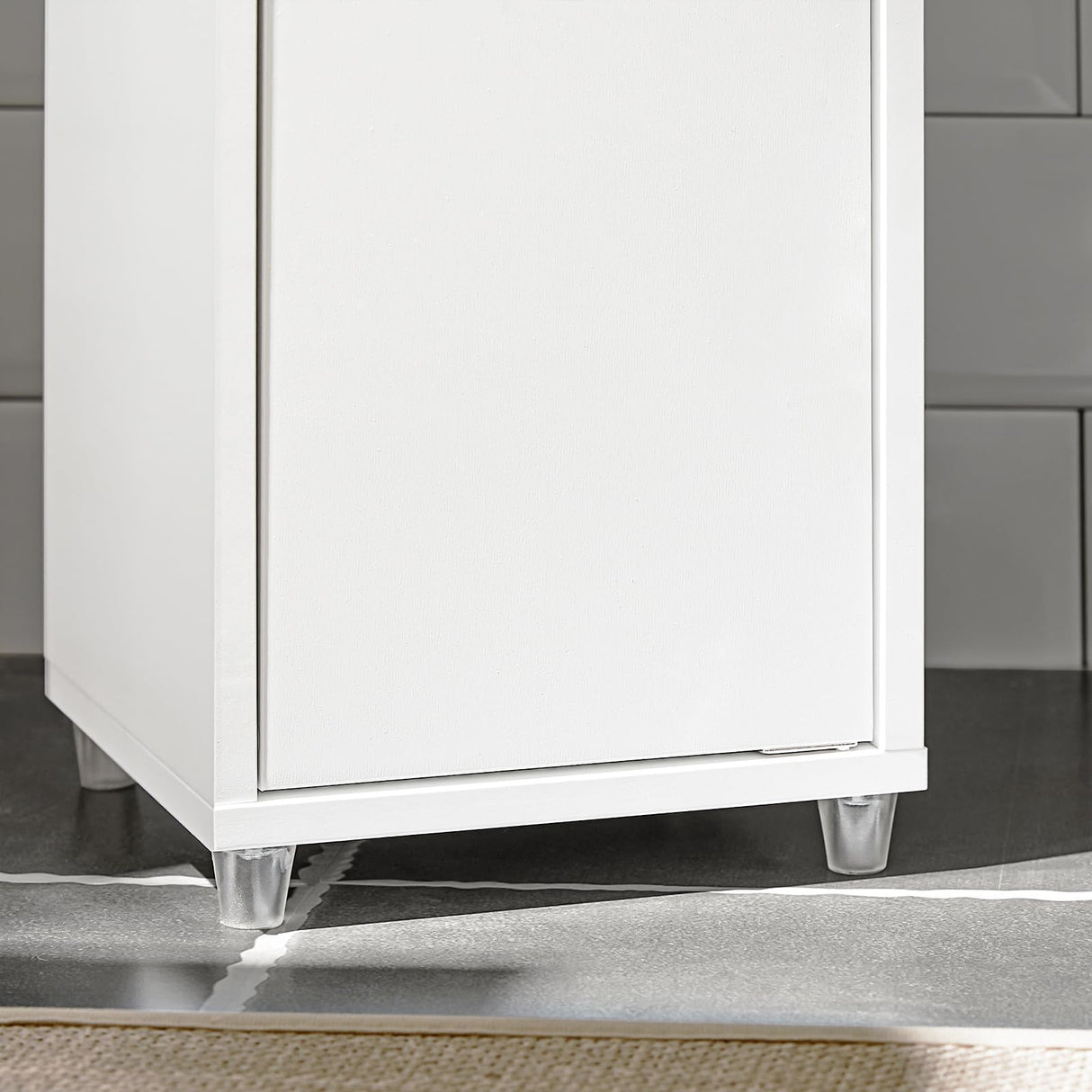 Haotian Bathroom Tall Cabinet with 1 Drawer, 2 Doors and Adjustable Shelves, Slender Extra Storage Cabinet, Anti-Tipping Floor Tall Cabinet Cupboard, White BZR34-W, 7.9"D x 7.9"W x 70.9"H SoBuy