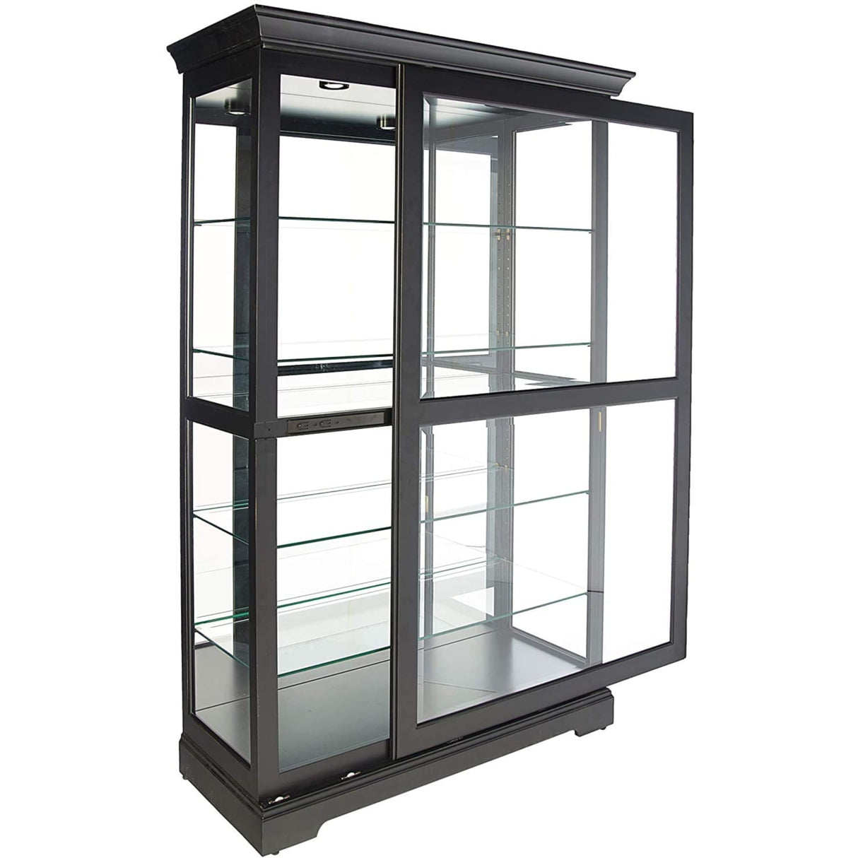 Howard Miller Kane II Curio Cabinet - Showcase Black Finish Adjustable Shelves & Levelers Illuminated Interior Lightning, Lockable Door Perfect for Living Room Office and Room Decor Howard Miller