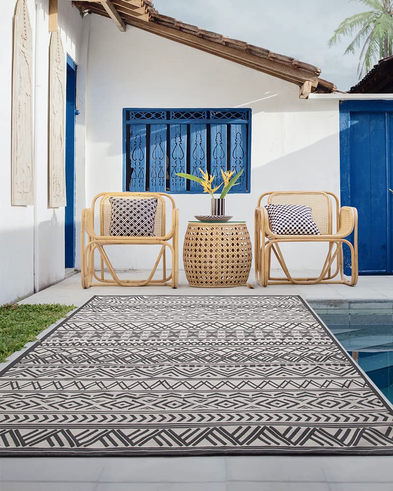 Outdoor Rug Carpet 6x9 ft, Flatweave Textured Outdoor Patio Rug Non Slip Indoor Outdoor Rugs with Rubber Particles Backing Boho Outdoor Area Rug for Patio Deck Front Porch Backyard Balcony MontVoo