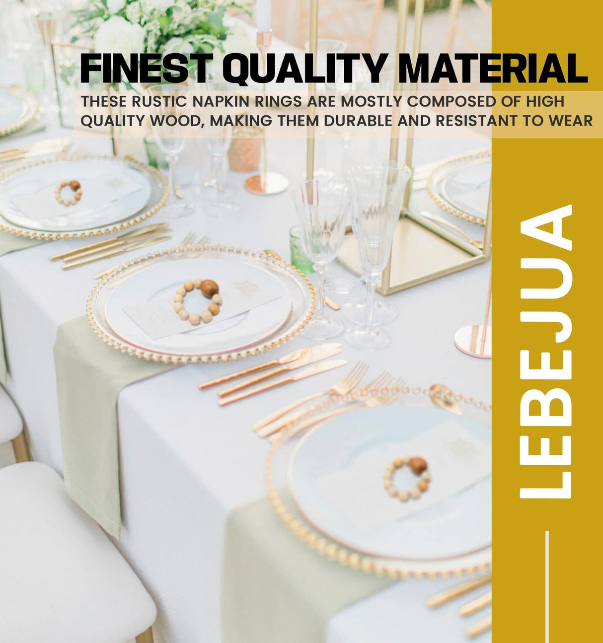 Napkin Rings Set of 6 - Wooden Beads Napkin Rings | Rustic Wooden Napkin Ring Holder for Table Decoration Handmade LEBEJUA Napkin Ring with Wood Beads & Jute Twine - Farmhouse Napkin Rings Boho Style LEBEJUA