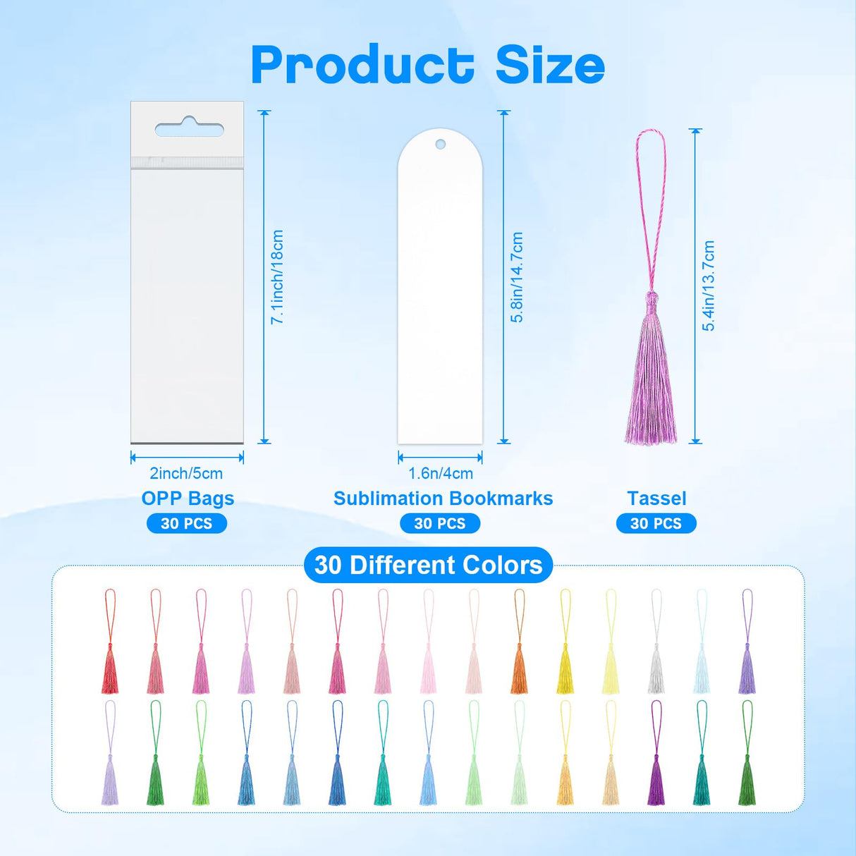 Sublimation Bookmark Blank Double Sided - 30Pcs Metal Bookmark Blanks Bulk + 30 Colors Bookmark Tassels, Bookmark Making Kit, for DIY Bookmarks, Book Lovers, Crafts, Reading Gifts Mkway