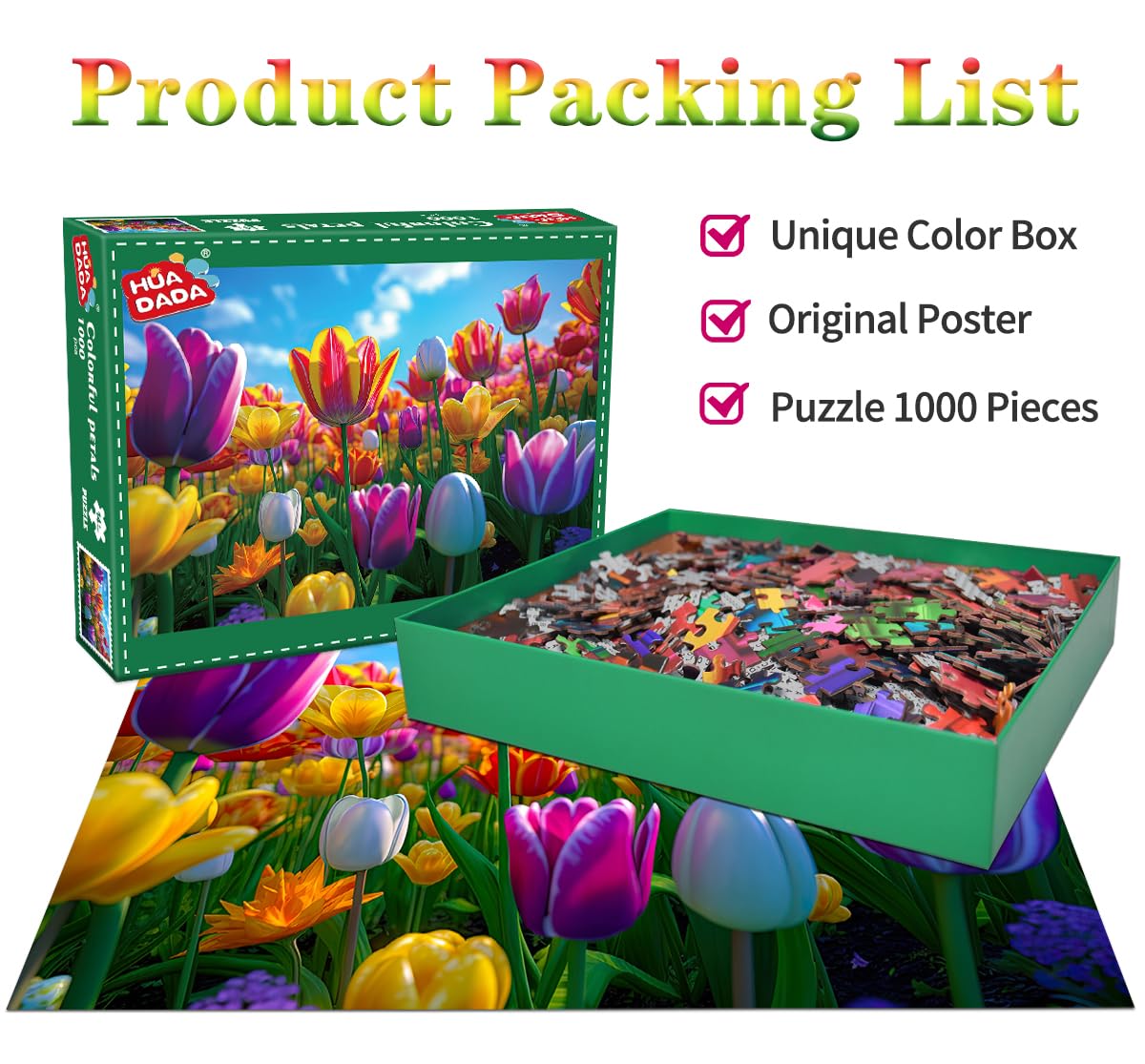 HUADADA Jigsaw Puzzles for Adults 1000 Piece Jigsaw Puzzles for Adults Challenging Game Puzzles with Letters on Back(Flower) HUADADA