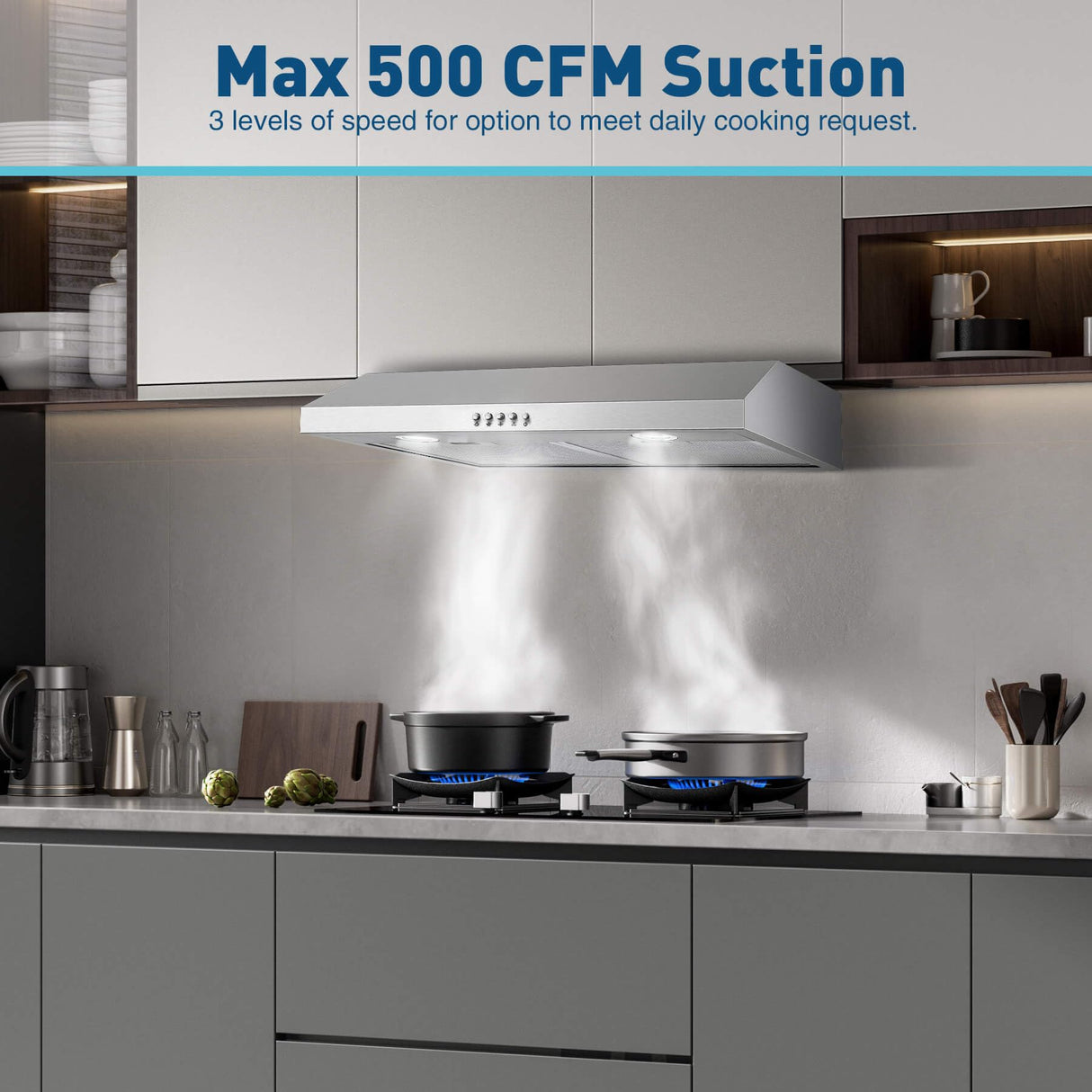 SNDOAS Under Cabinet Range Hood,Range Hood 30 inch Under Cabinet Stainless Steel Brushed,Ductless Range Hood Alterable to Ducted Ventilation,Stove Hood and Oven Vent Hood for Kitchen Cabinet SNDOAS