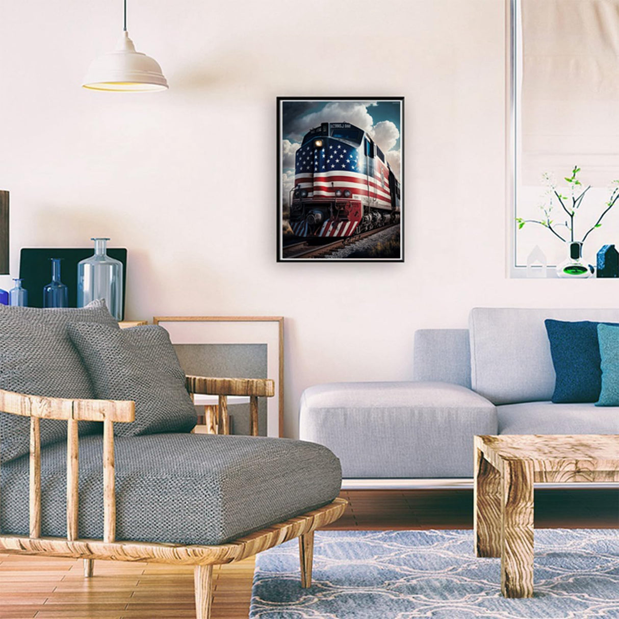 QAZWSX Train American Flag Diamond Painting Kits for Adults, DIY 5D Flag Diamond Art Full Drill for Adult, for Beginner Home Wall Decor Gift 12x16 Inch QAZWSX