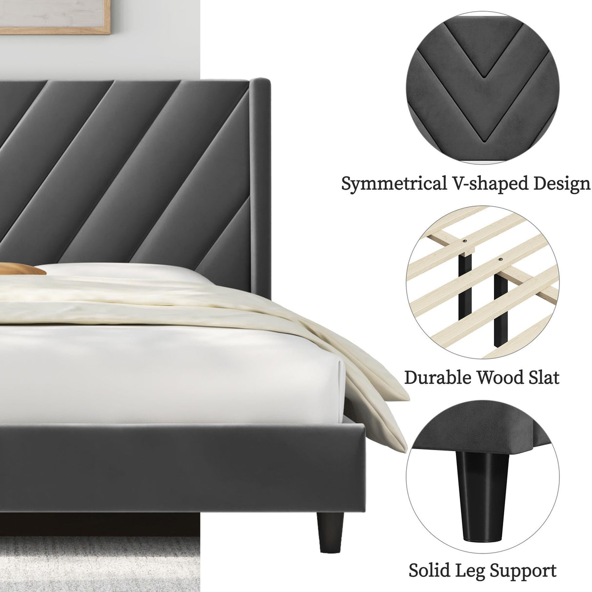 Upholstered Full Bed Frame with Winged Tufted Headboard in Dark Gray by Yaheetech Yaheetech