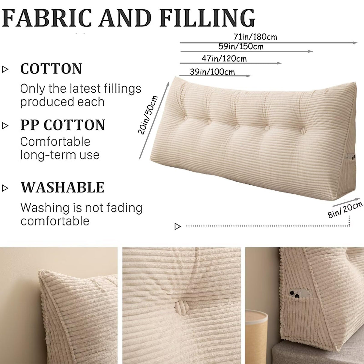 TESICA Corduroy Wedge Pillow Triangular Headboard Wedge Backrest Positioning Support Bed Rest Reading Pillows Headboard Wedge Pillows Bolster for Day Bed Bunk Bed, Navy Blue TESICA