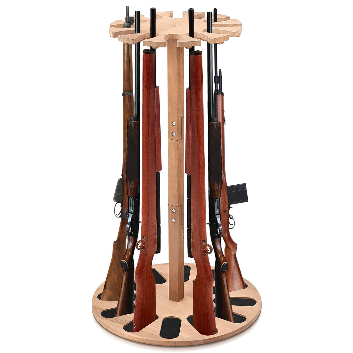 RattanView Wooden Gun Rack Holds 12 Guns Display Storage Holder Indoor Vertical Gun Stand with Soft Padding 2 Adjustable Heights for Living Room Collection Room Warehouse RattanView