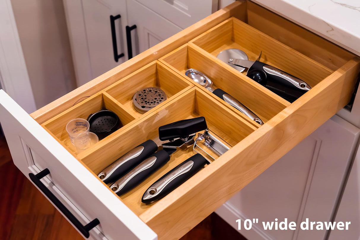 Umilife Drawer Organizer Storage Boxes, 2.5" High Bamboo Drawer Dividers, 5 Rearrangeable Bins for Kitchen, Office Desktop, Clothing, Makeup, vanity, Jewelry Umilife