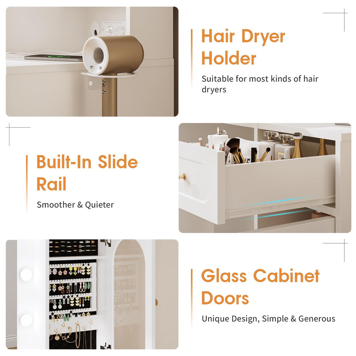 Mauqvit Vanity Desk with Mirror and Light,Vanity Desk with 2 Large Drawers, 2 Large Storage,Charging Station and 10 Lights 3 Lighting Modes Adjustable Brightness Dresser, White Maupvit