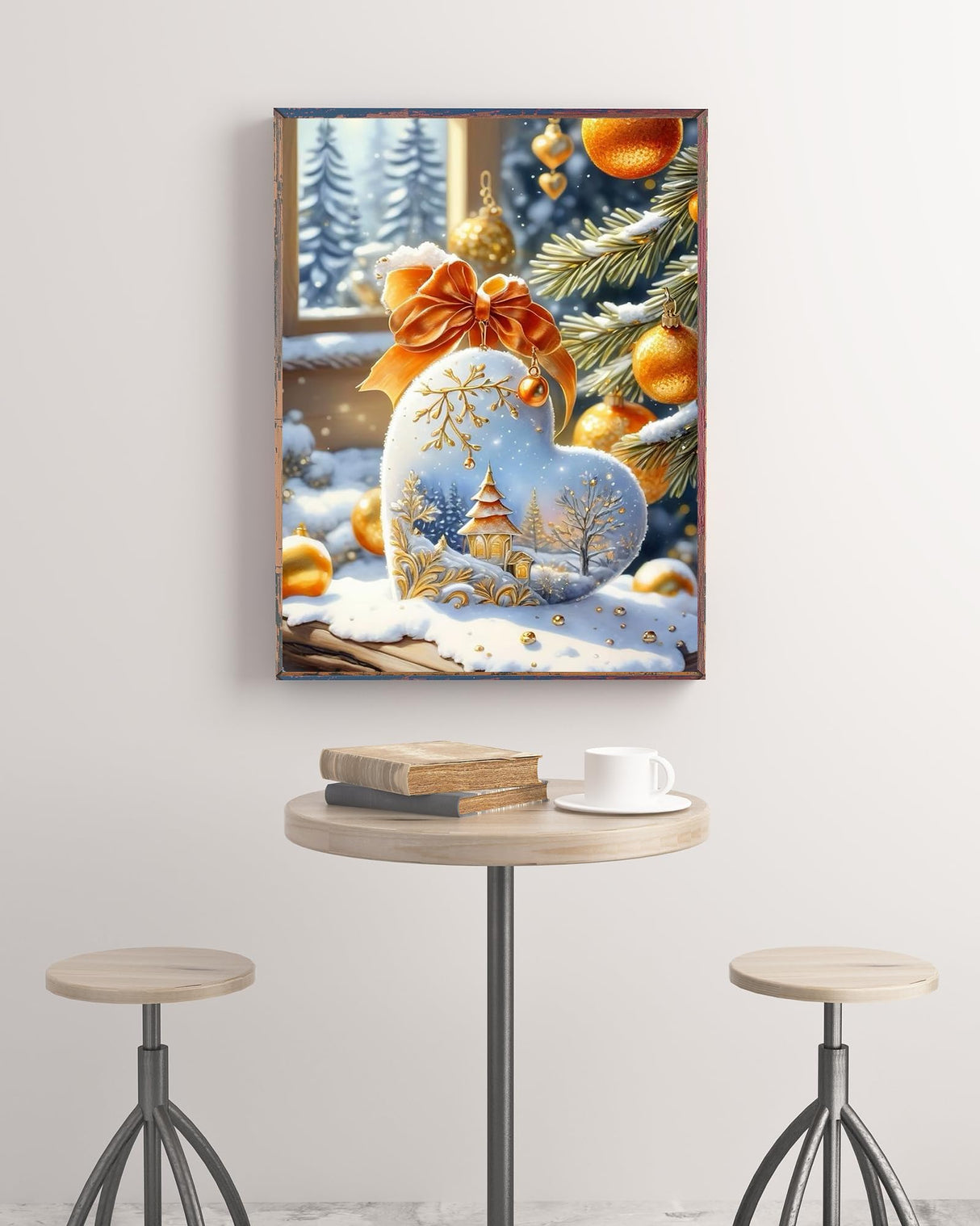 KINPLUB Christmas Diamond Art Kits for Adults Beginners, Christmas Winter Love Heart Diamond Painting Kits for Adults, DIY Full Drill Round Gem Art Dots for Home Wall Decor 12x16 Inch KINPLUB