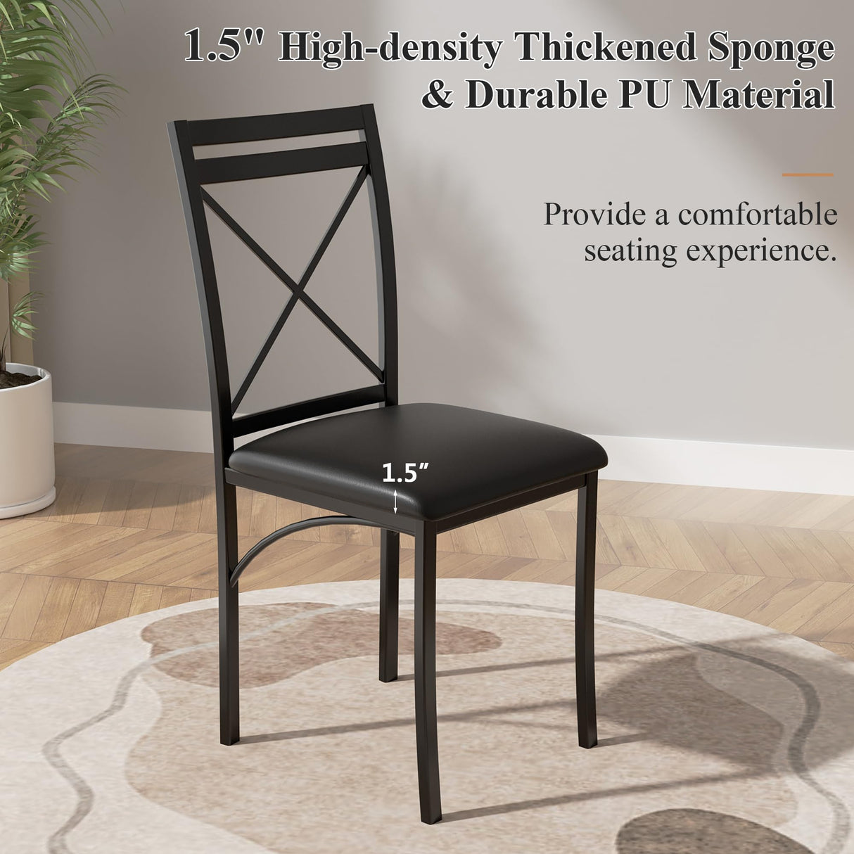 VECELO 5 Piece Dining Table Set for 4, Faux Marble Dinette with Chairs for Kitchen, Breakfast Nook, Small Space, Dark Black VECELO