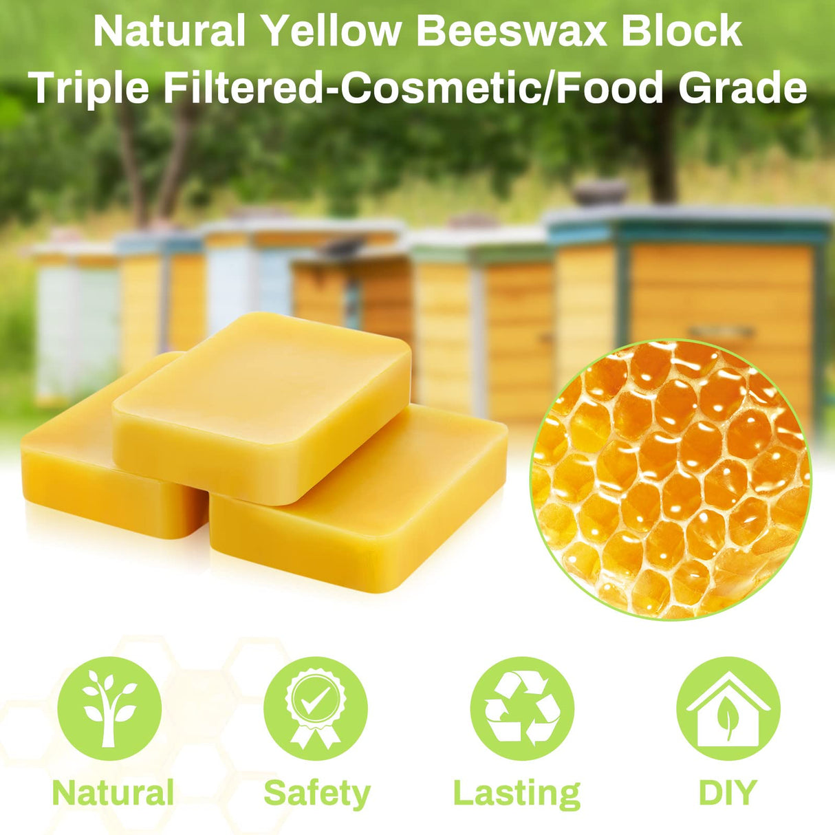 Treela 3 LB Yellow Beeswax Block Pure Natural Beeswax Cosmetic Grade Wax Block for Moisturizer Lotions Creams Lip Balms Soaps Candle Making Treela