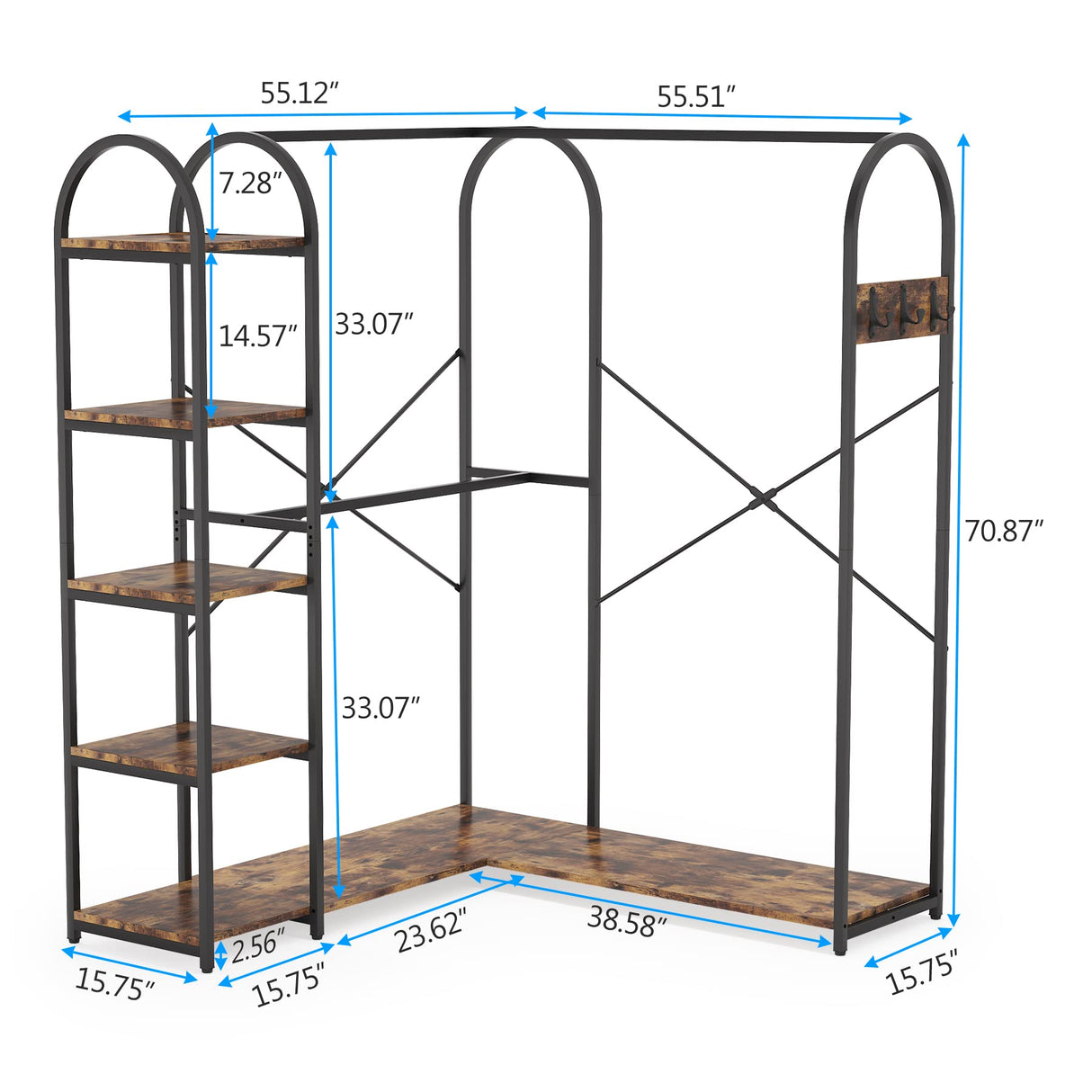 Tribesigns L Shape Clothes Rack, Corner Garment Rack with Storage Shelves and Hanging Rods, Space-Saving Large Open Wardrobe Closet for Bedroom Tribesigns