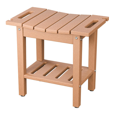 VINGLI 18 Inch HDPE Outdoor Patio Garden Small Bench Seat, Waterproof Shower Bench, Backless HDPE Stools Chairs for Inside Shower, Outdoor Short Stools (Teak)