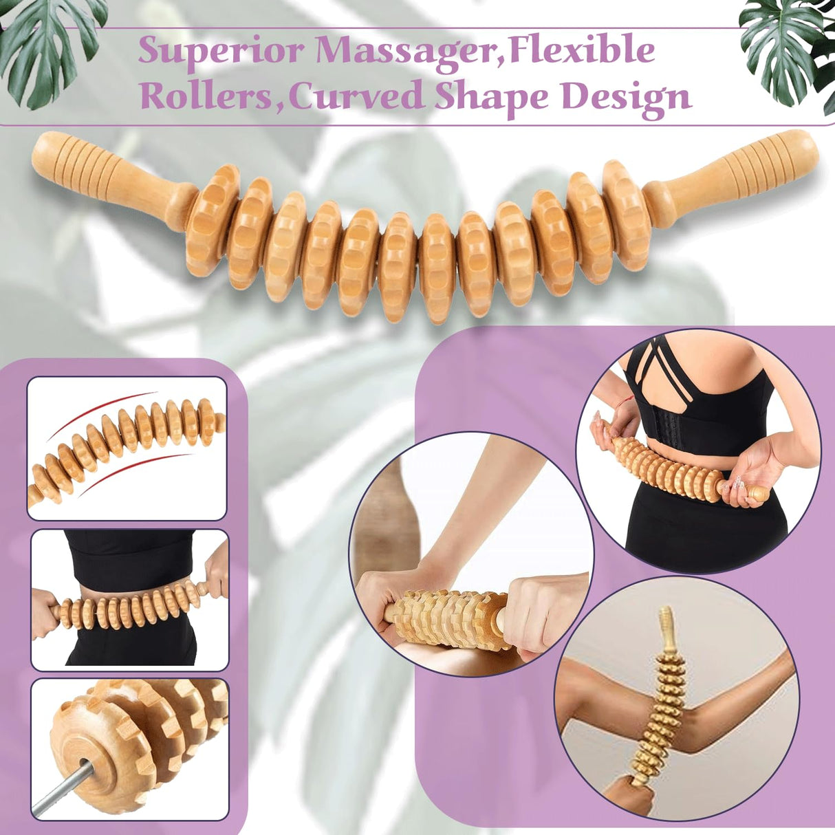 Wood Therapy Massage Tools Kit, Wooden Massager Tools, Body Contouring & Shaping, Muscle Pain Relief Massager Tool, Lymphatic Drainage Massager, Wooden Rollers for Massage, Wooden Body Sculpting Tools PURE VIBE