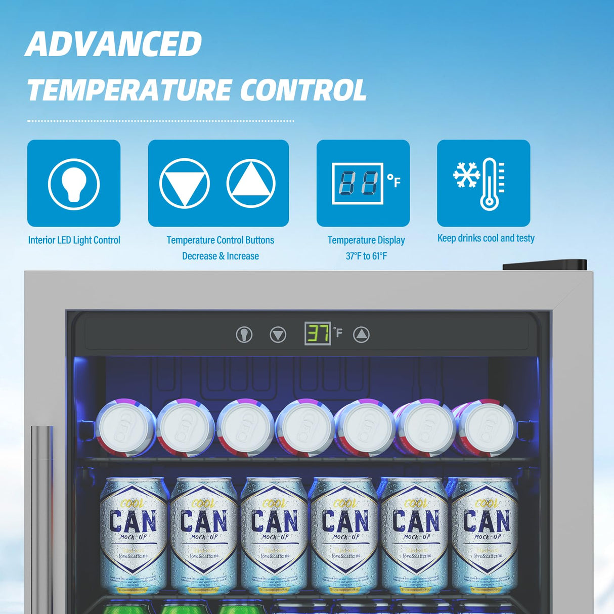 Erivess 4.5 Cubic Feet Mini Fridge, 145 Can Freestanding Beverage Refrigerator with Glass Front Door for Soda, Beer Under Counter Drink Refrigerator with Adjustable Shelves and Digital Display(Silver) Erivess