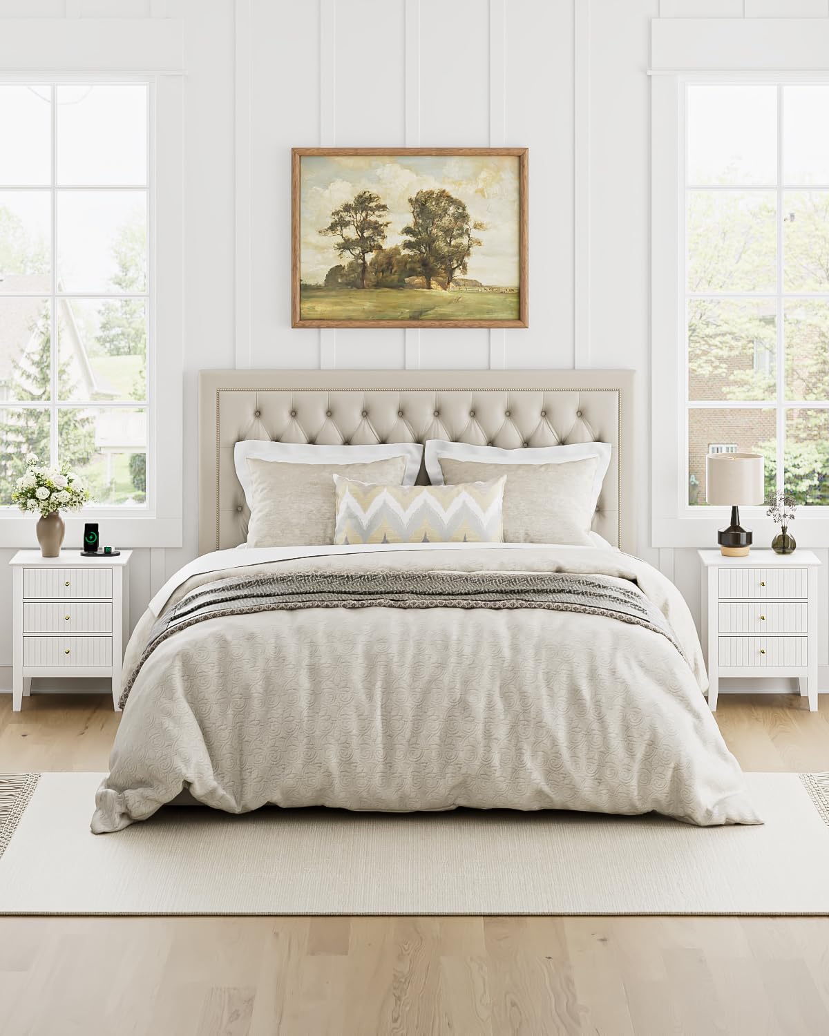 Apetaccat Fluted Nightstand, Farmhouse Night Stand with 3 Drawers, Mid Century Modern Side Accent Table,Bedside End Table for Bedroom, Living Room, White Apetaccat