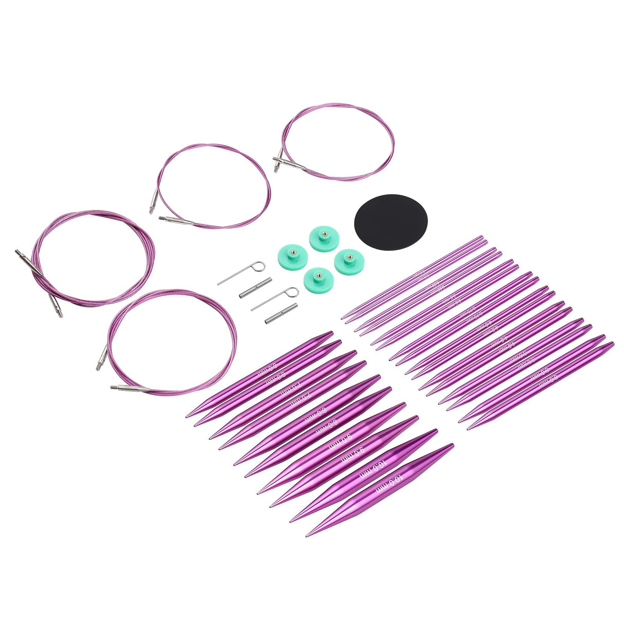 Guclud Interchangeable Circular Knitting Needles Set 4-inch Round Metal Knitting Needles Sizes US 2.5, 3, 4, 5, 6, 7, 8, 9, 10, 10.5, 11, 13, 15 with 4 Cords, Accessories and Case GUCLUD