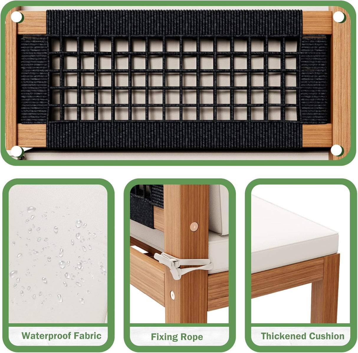 Devoko 5 Pieces Acacia Wood Outdoor Sectional Sofa Set with Coffee Table, Outdoor L-Shaped Couch with All-Weather Cushion for Patio Devoko