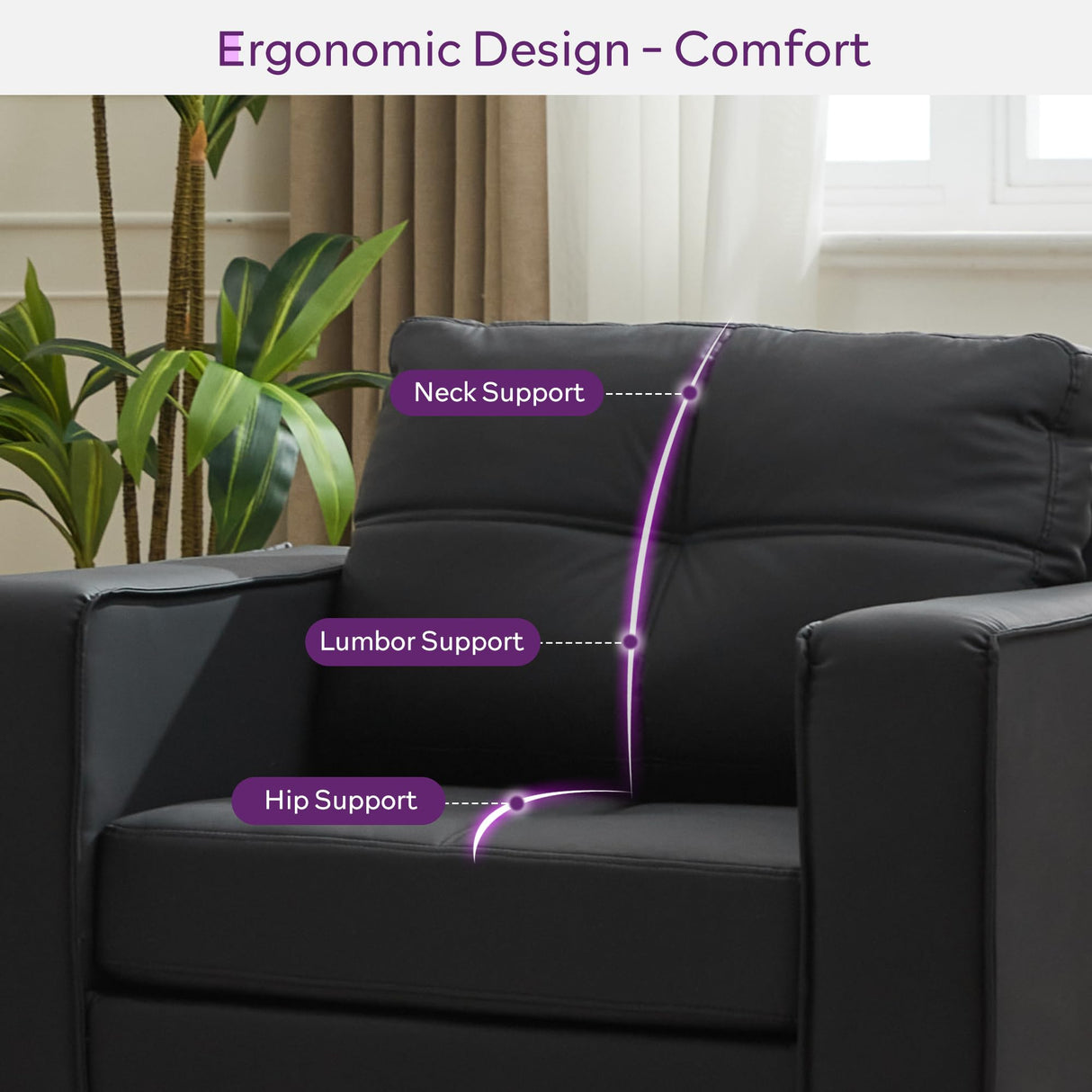 TYBOATLE Black Faux Leather Sofa Couch Sectional Couches for Living Room, 3 Piece Living Room Set Furniture Comfy Modular Convertible Sofas, Home Office Sofa Set for Apartment Small Space (1+2+3) TYBOATLE