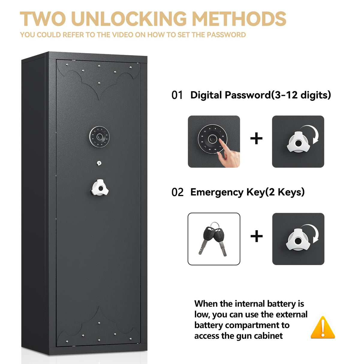 KAER 12-15 Rifle Gun Safe, Home Safes for Rifles and Pistols, Large Unassembled Rifle Safe with 3 Removable Gun Racks, Digital Gun Cabinet with 4 Pistol Pockets KAER