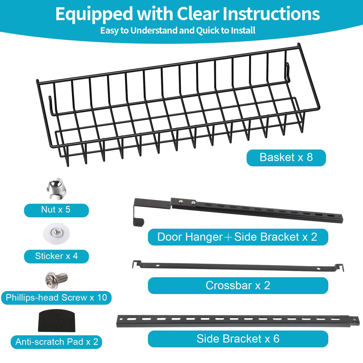 ElegantArray 8-Tier Pantry Door Oragnizer, Over The Door Pantry Organizer Rack and Storage, Hanging Spice Rack Shelves Door, Home Office Laundry Room Bathroom & Kitchen Organization Essentials Metal ElegantArray