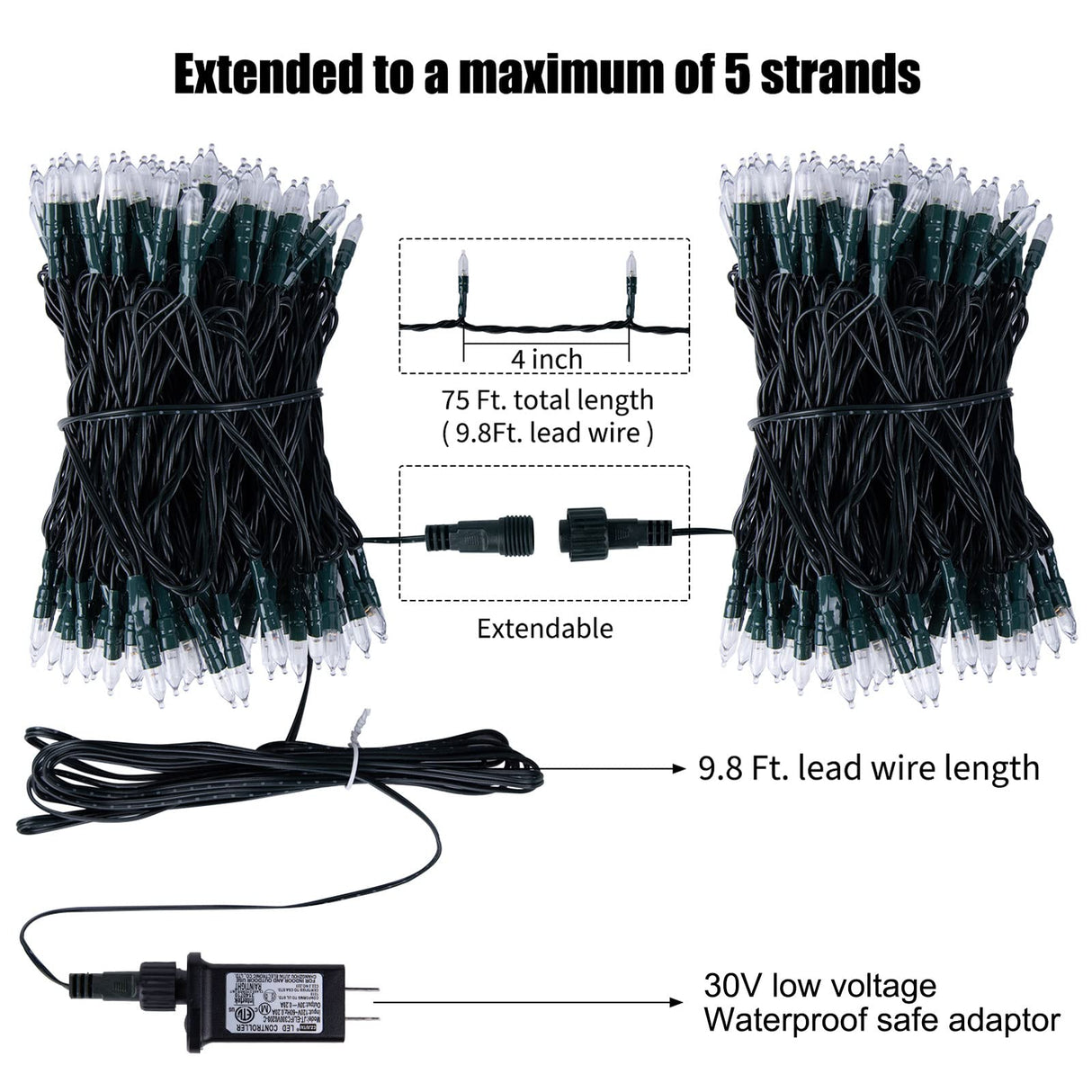 LED Christmas Mini Lights, 75 Feet 200 LED Clear Bulbs String Lights with 8 Light Modes, Connectable Fairy Lights Plug in for Outdoor Xmas Trees Garland Wreath Holiday Decorations, Warm White Minetom