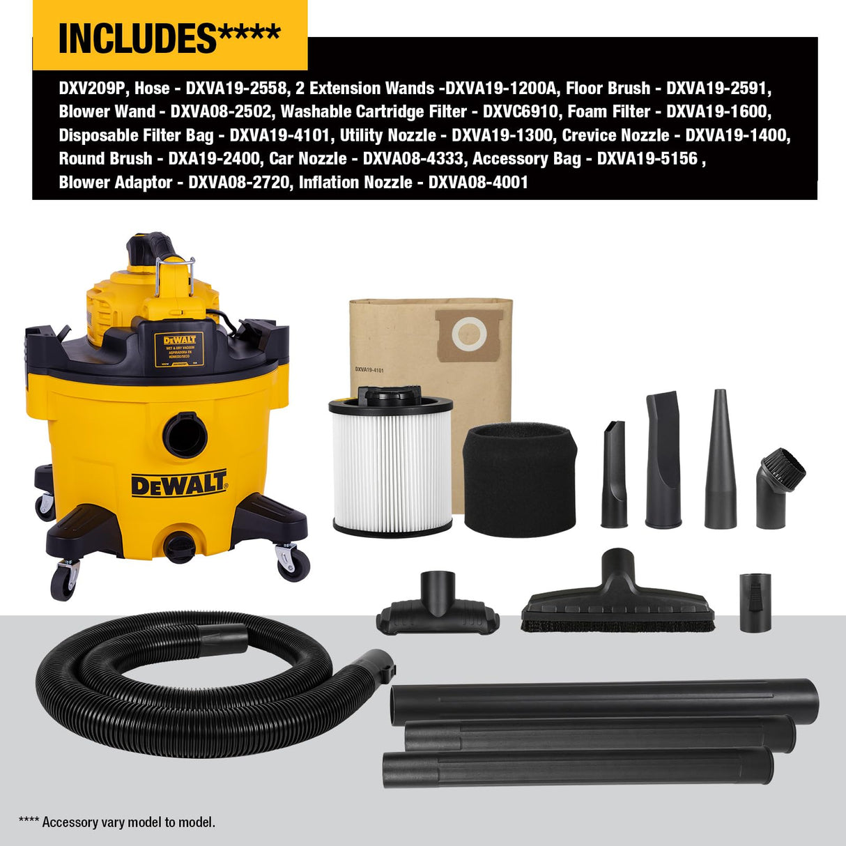 DEWALT Shop Vacuum Wet and Dry Vac with Detachable Leaf Blower, 3 in 1 Heavy Duty Wet Dry Vacuum Cleaner 9 Gal for Home, Garage, Car, Workshop, Jobsite, Lawn Care, Yard, Patio, 5 Peak HP, DXV209P DEWALT