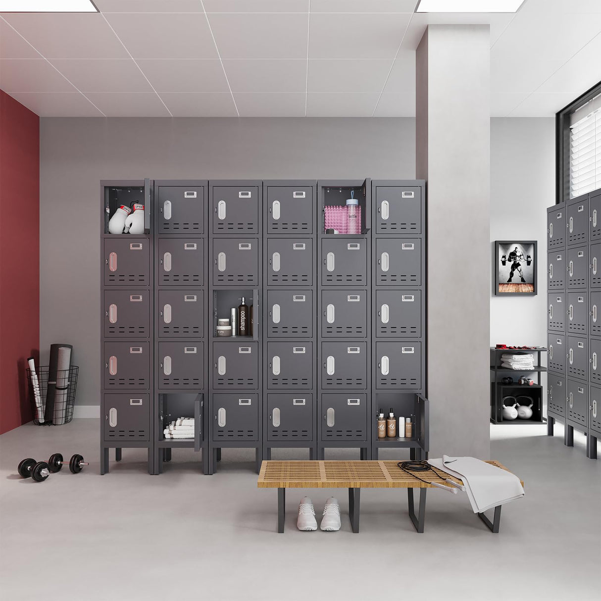 BUTISOW Metal Locker with 5 Doors,Lockers for Employees,66'' Steel Storage Locker for School,Gym, Office, Office,Garage,Lockable Metal Storage Cabinet with Hooks,Card Slots,Requires Assembly BUTISOW