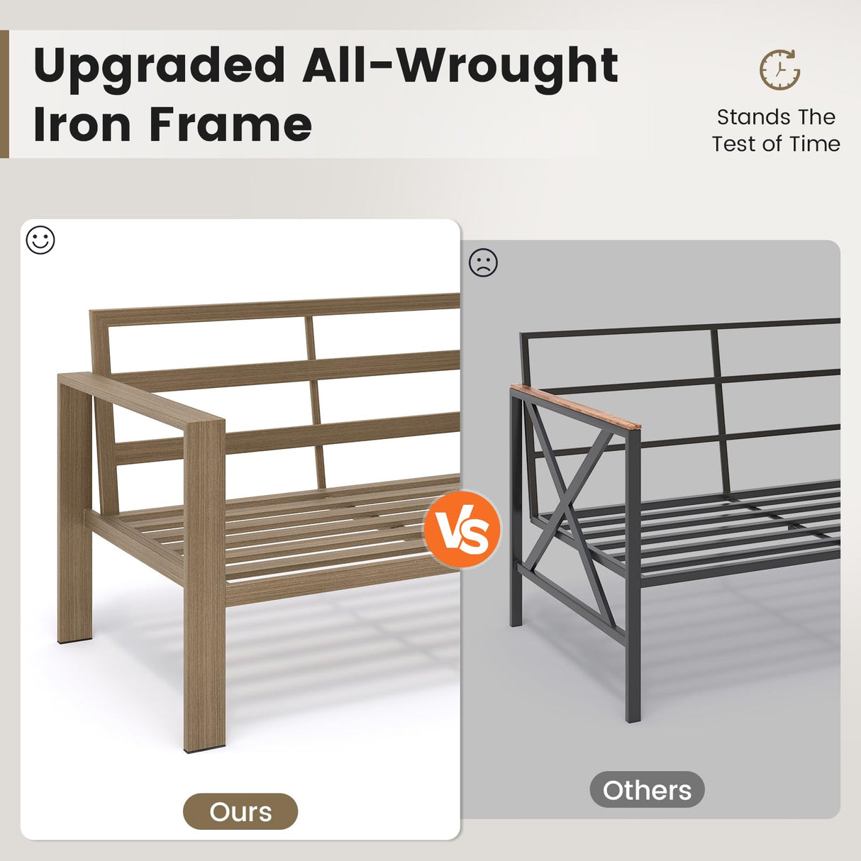 UDPATIO 6 Piece Patio Furniture Set, Faux Wood Metal Outdoor Sectional Sofa with 6" Thick Olefin Cushions, Wide Armrest & Coffee Table, L Shaped Outdoor Furniture for Garden, Backyard Dark Grey UDPATIO