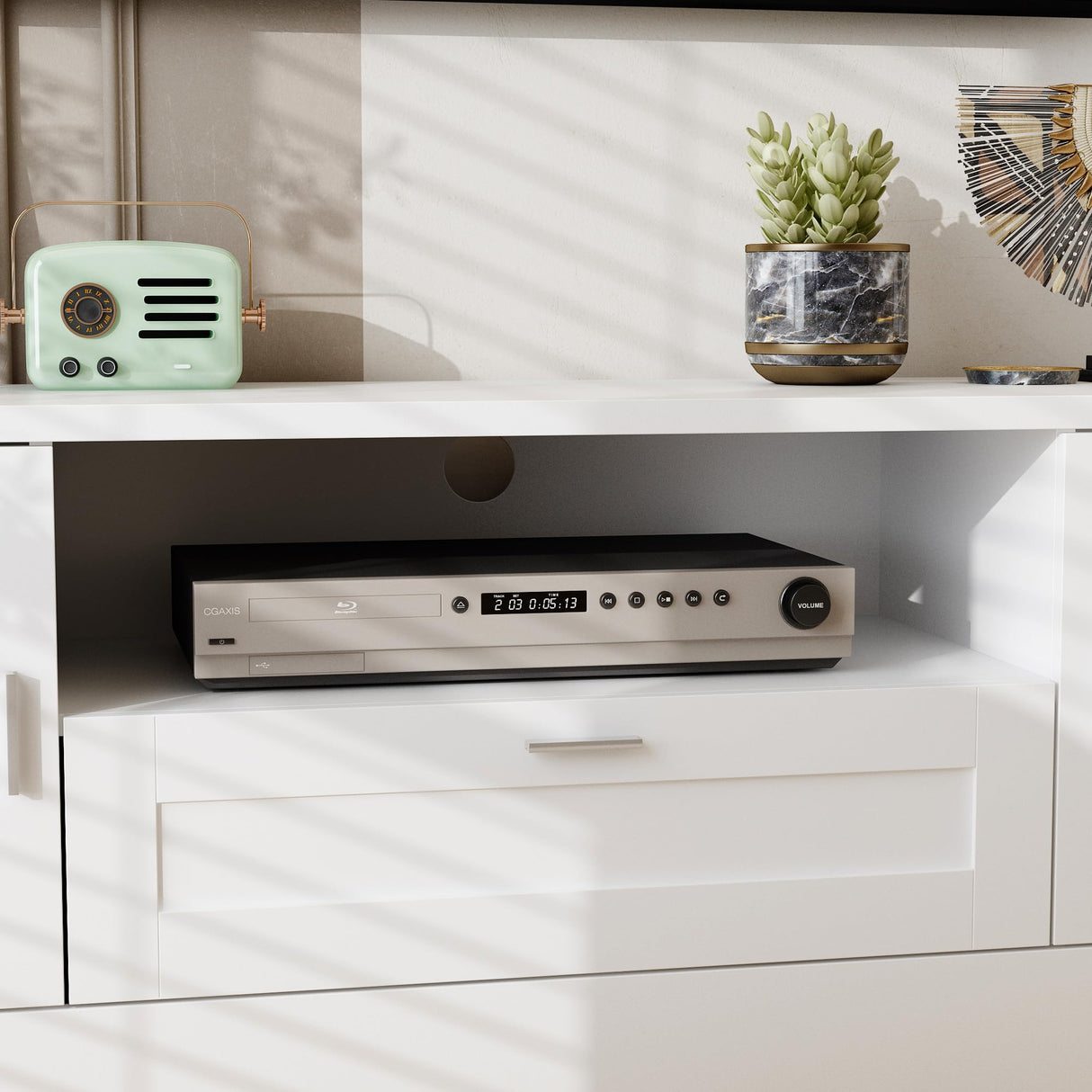 WOODTIME 70.9" W 3-in-1 Wall Unit Entertainment Center with Bookshelves, Modern TV Stand Media Console Table with 11 Shelves & Drawer for Living Room & Home Theater, White WOODTIME