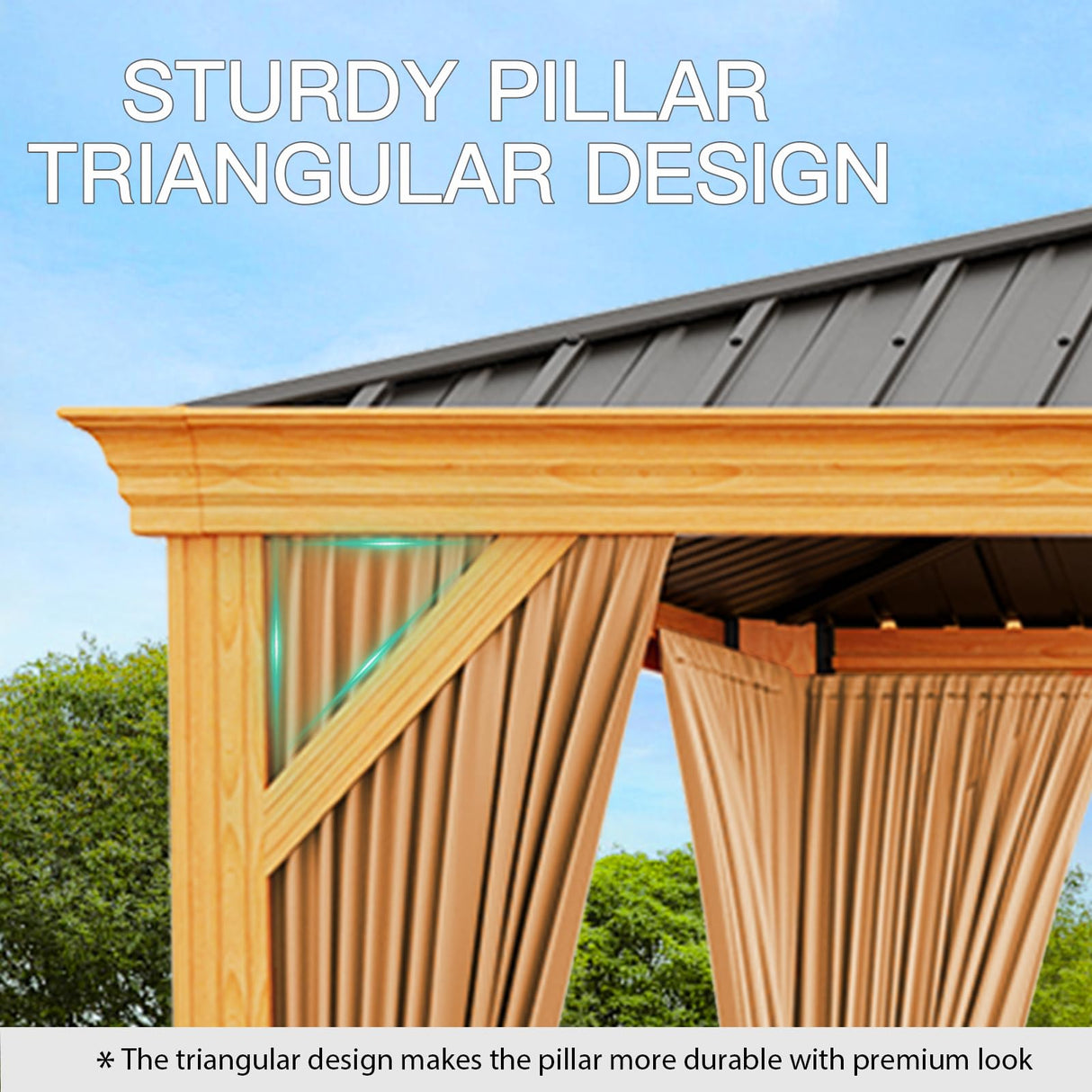 GAOMON 12x20ft Gazebo, Hardtop Outdoor Metal Roof Sun Shade Tent with Netting and Curtains, Permanent Wood Grain Galvanized Iron Aluminum Frame Garden Canopy for Patio, Backyard, Deck, Lawns GAOMON