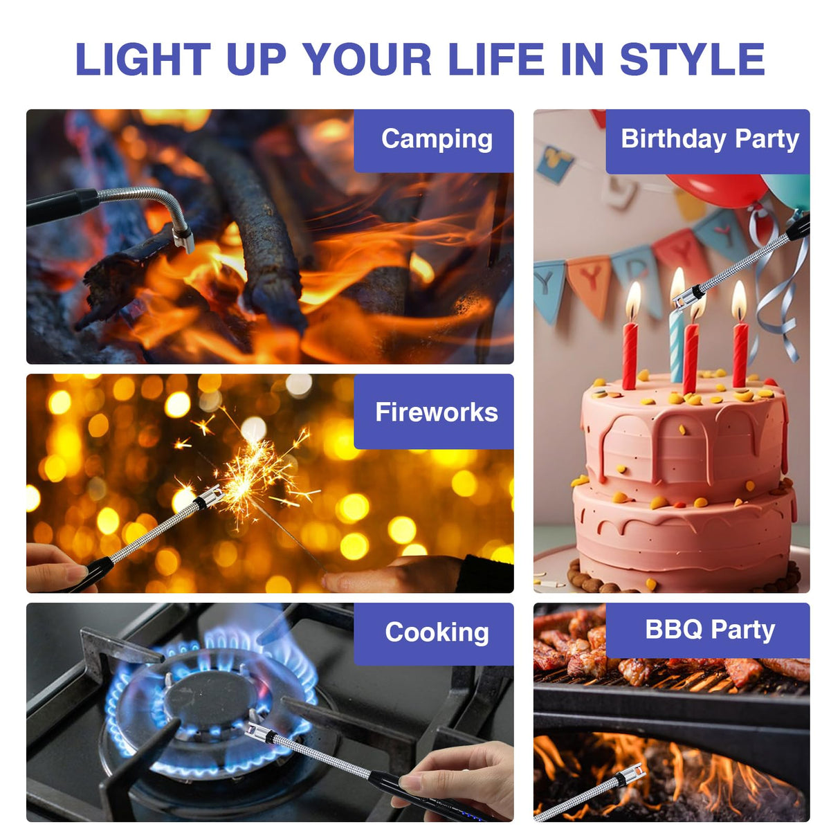 2 PCS Candle Lighter, Electric Lighter Arc Windproof Flameless with 360° Flexible Neck & LED Power Display,USB Rechargeable Lighter for BBQ, Grill, Camping, Fireplace, Stove SOYOK