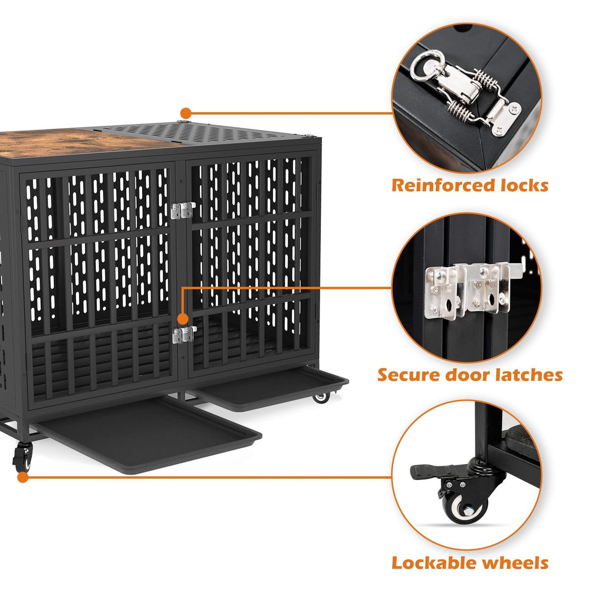 Huddycove 48inch Heavy Duty Dog Crate Compatible with Optional Divider, Extra Large Kennel for High Anxiety Dogs, Indestructible Pet Cage Indoor, Double Dog Crate for 2 Small Dogs Huddycove