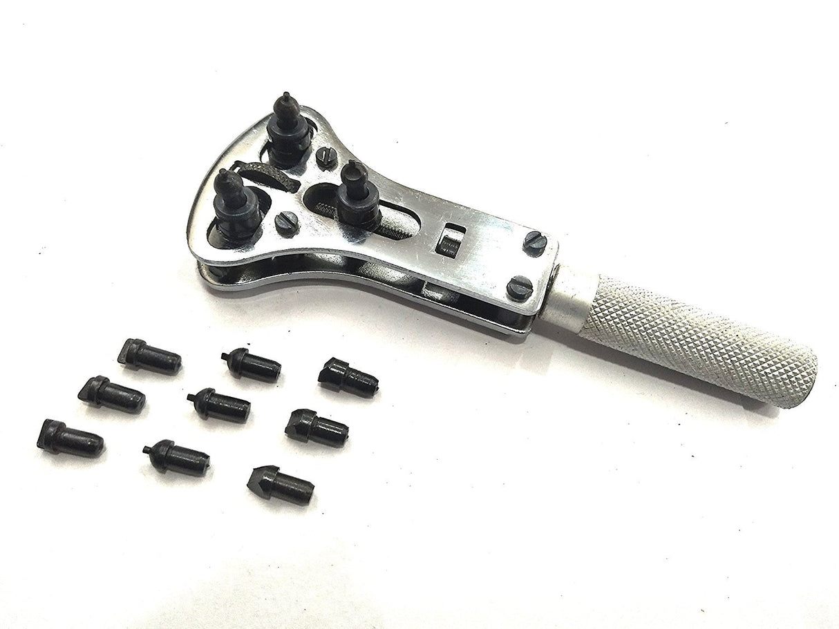 WATCH CASE OPENER- JAXA STYLE BATTERY REPLACEMENT WRENCH BACK-CASE REMOVER WITH 4 SETS OF INTERCHANGEABLE CHUCK PIN AD INTERNATIONAL