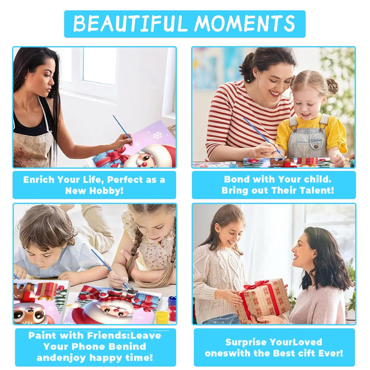 2 Pack Christmas Paint by Numbers for Kids with framed, DIY Cute Cartoon Christmas Kids Paint by Number Kits on Canvas, Arcrylic Easy Paint by Number for Kid and Adults Home Wall Decor 7.8x7.8Inch Amzdiyfun