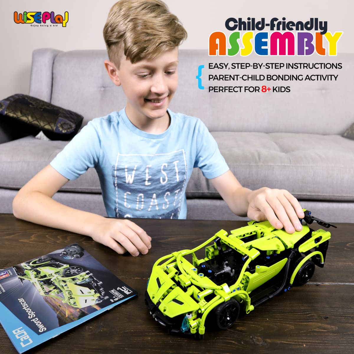 WISEPLAY Remote Control Car Building Kit, 453PCS Stem Toy for Kids Age 8-10, Great RC Car for 10-Year-Old Boys & Girls, Excellent Gift Idea WISEPLAY